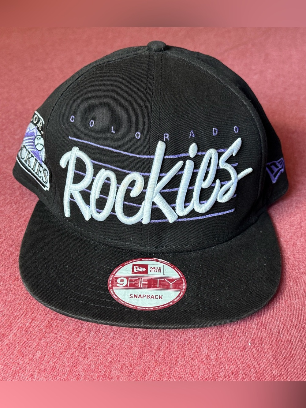 New Era 9FIFTY Colorado Rockies Snapback Hat Black Script Pinstripe